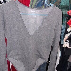 PINK Victoria's Secret Charcoal Gray Long Sleeve Bodysuit
